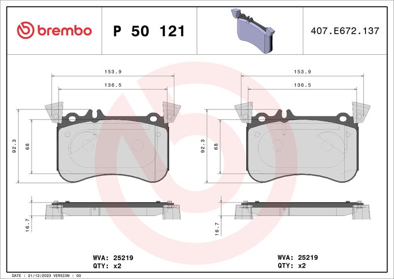 Brembo P50121 Brake Pad Set, disc brake - 1
