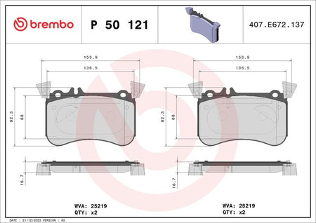 Brembo P50121 Brake Pad Set, disc brake - 1