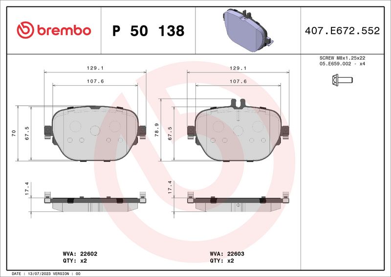 Brembo P50138 Brake Pad Set, disc brake - 1