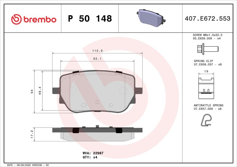 Brembo P50148 Brake Pad Set, disc brake - 1