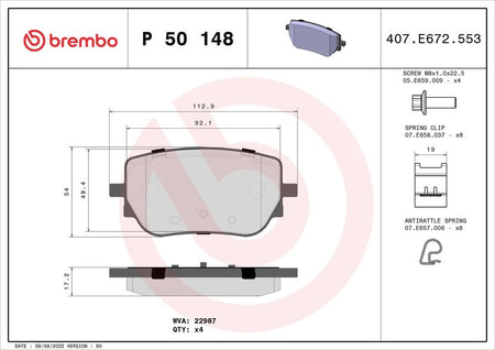 Brembo P50148 Brake Pad Set, disc brake - 1