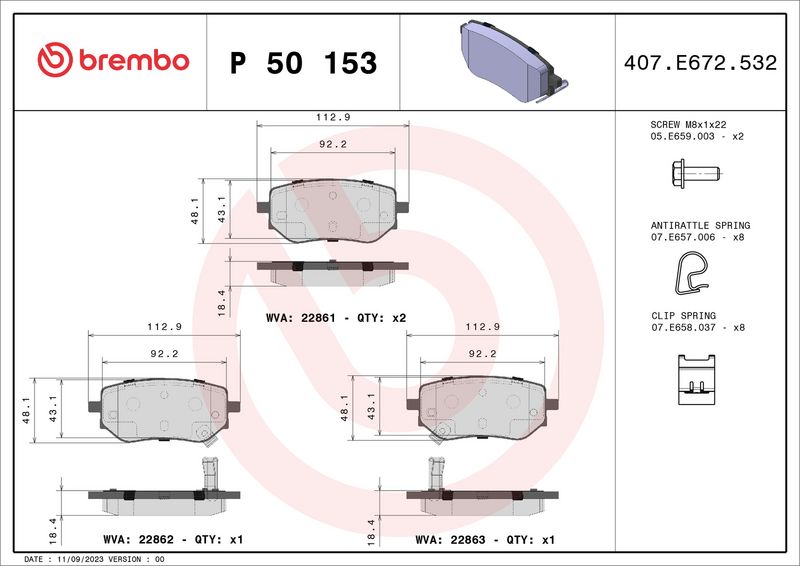 Brembo P50153 Brake Pad Set, disc brake - 1