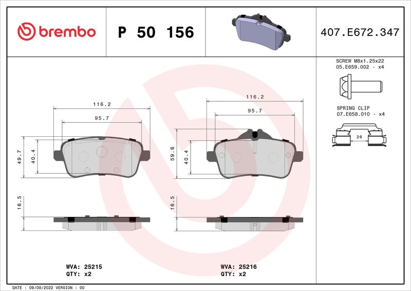 Brembo P50156 Brake Pad Set, disc brake - 1