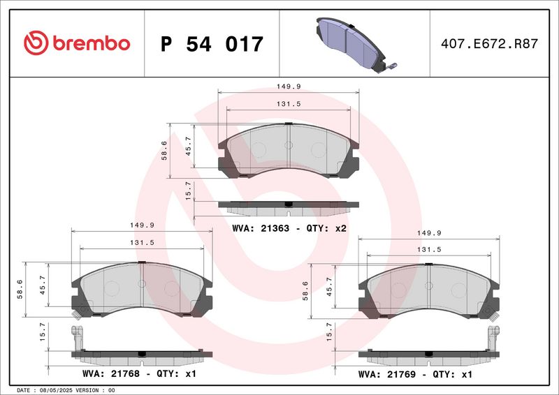 Brembo P54017 Brake Pad Set, disc brake - 1