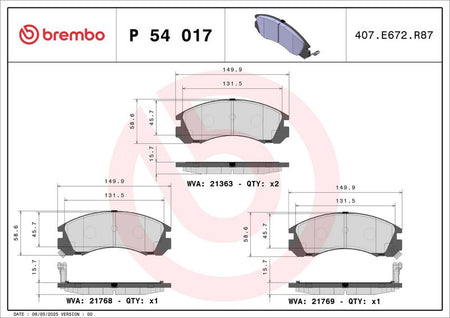 Brembo P54017 Brake Pad Set, disc brake - 1