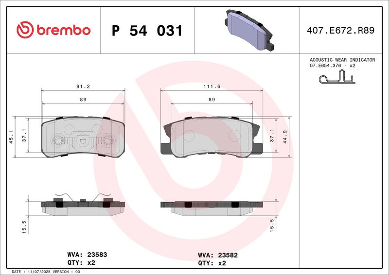 Brembo P54031 Brake Pad Set, disc brake - 2