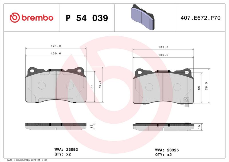 Brembo P54039 Brake Pad Set, disc brake - 1