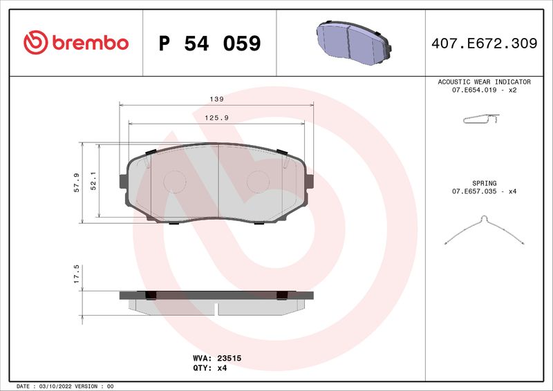 Brembo P54059 Brake Pad Set, disc brake - 1