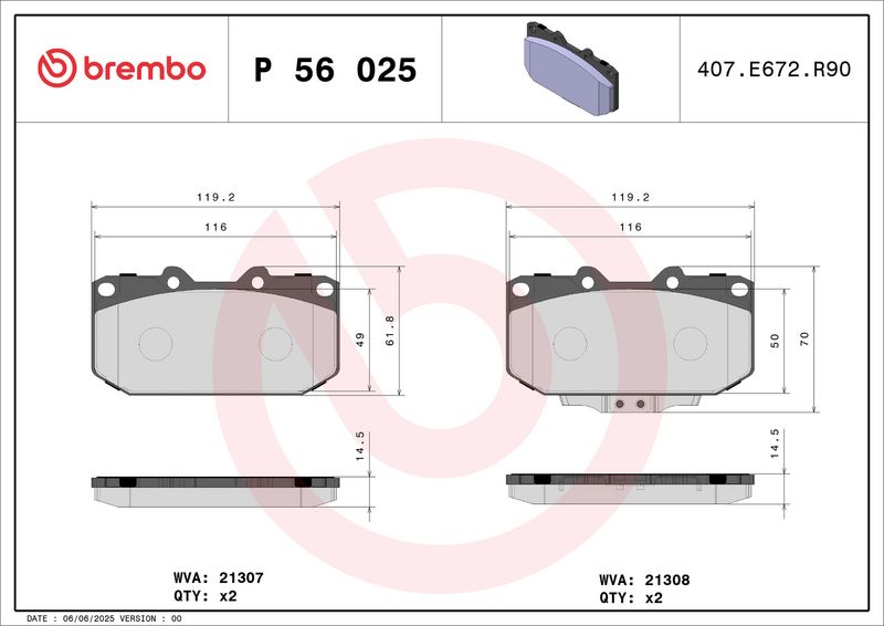 Brembo P56025 Brake Pad Set, disc brake - 1