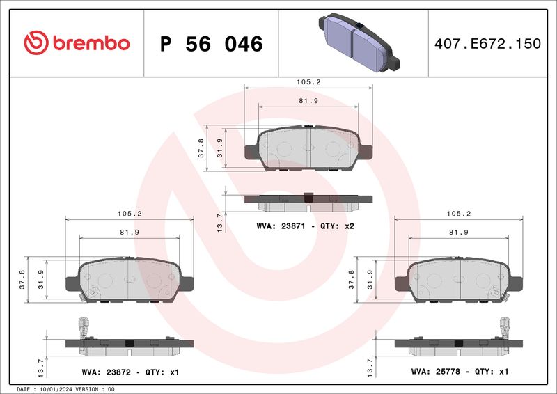 Brembo P56046 Brake Pad Set, disc brake - 1