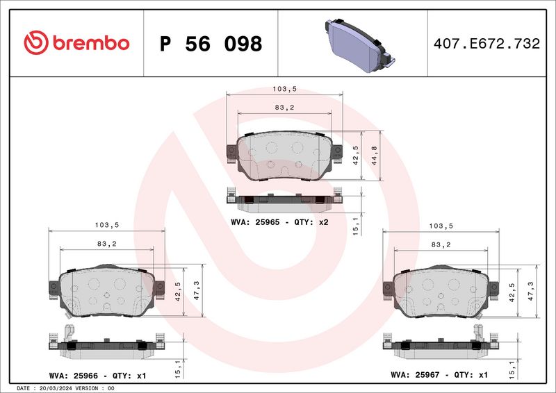 Brembo P56098 Brake Pad Set, disc brake - 1