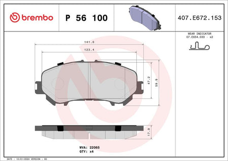 Brembo P56100 Brake Pad Set, disc brake - 1