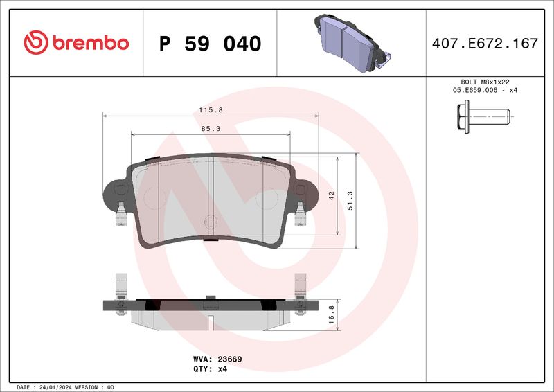Brembo P59040 Brake Pad Set, disc brake - 1