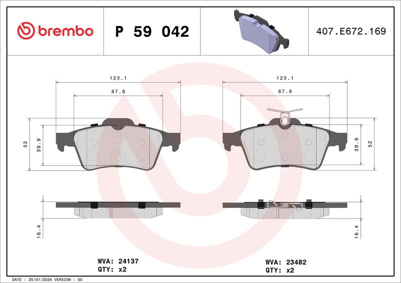 Brembo P59042 Brake Pad Set, disc brake - 1