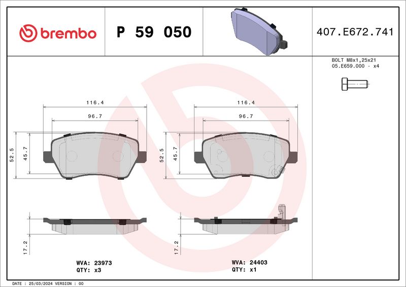 Brembo P59050 Brake Pad Set, disc brake - 1
