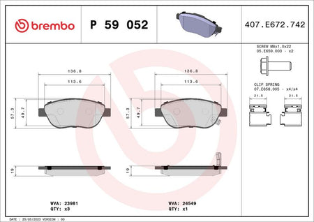 Brembo P59052 Brake Pad Set, disc brake - 1