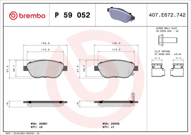 Brembo P59052 Brake Pad Set, disc brake - 1