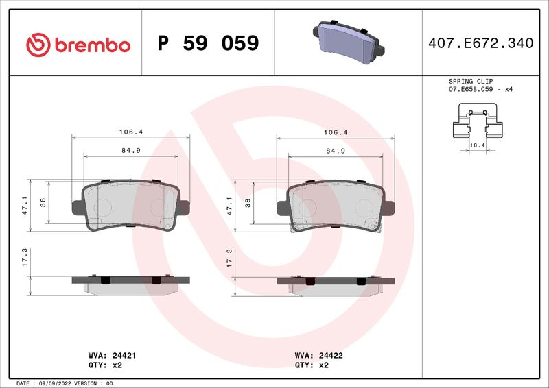 Brembo P59059 Brake Pad Set, disc brake - 1