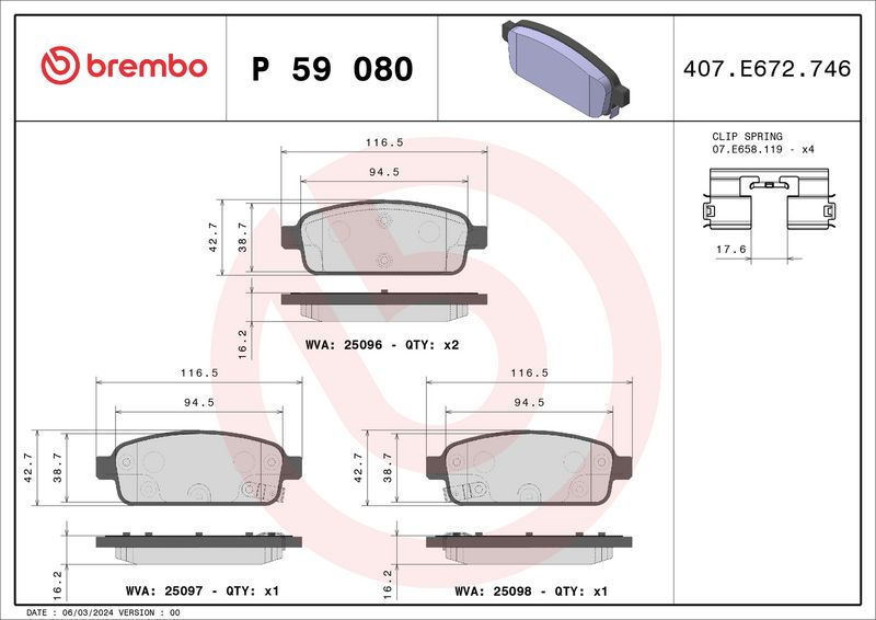 Brembo P59080 Brake Pad Set, disc brake - 1