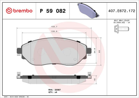 Brembo P59082 Brake Pad Set, disc brake - 1