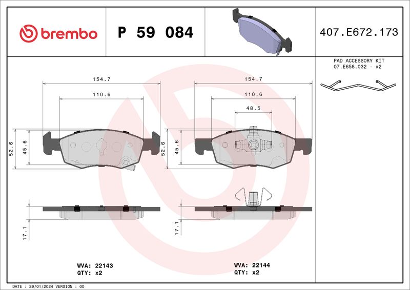 Brembo P59084 Brake Pad Set, disc brake - 1