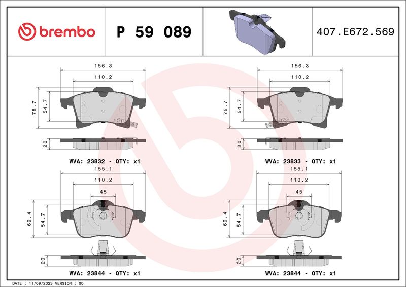 Brembo P59089 Brake Pad Set, disc brake - 1