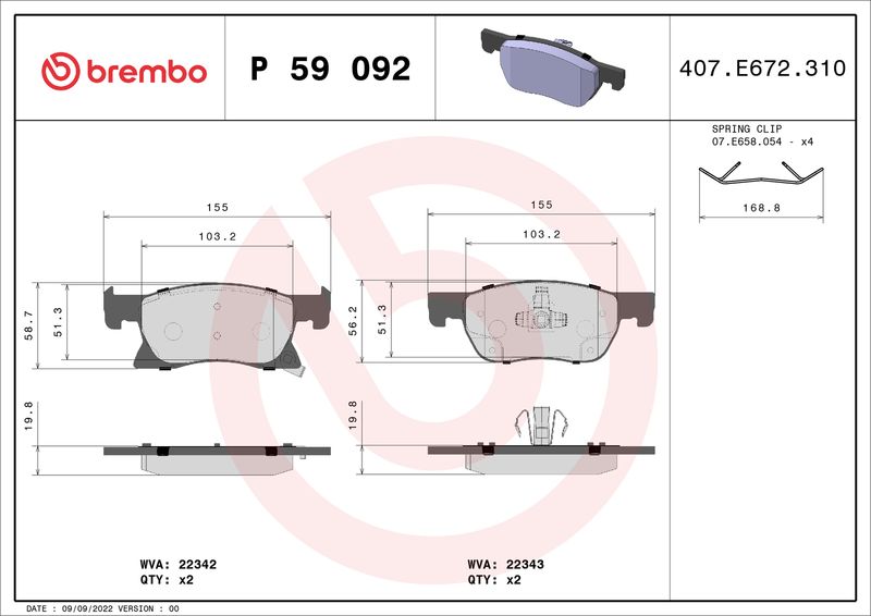 Brembo P59092 Brake Pad Set, disc brake - 1