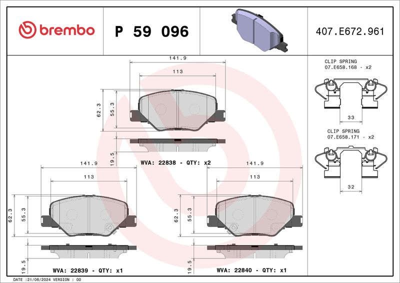 Brembo P59096 Brake Pad Set, disc brake - 1