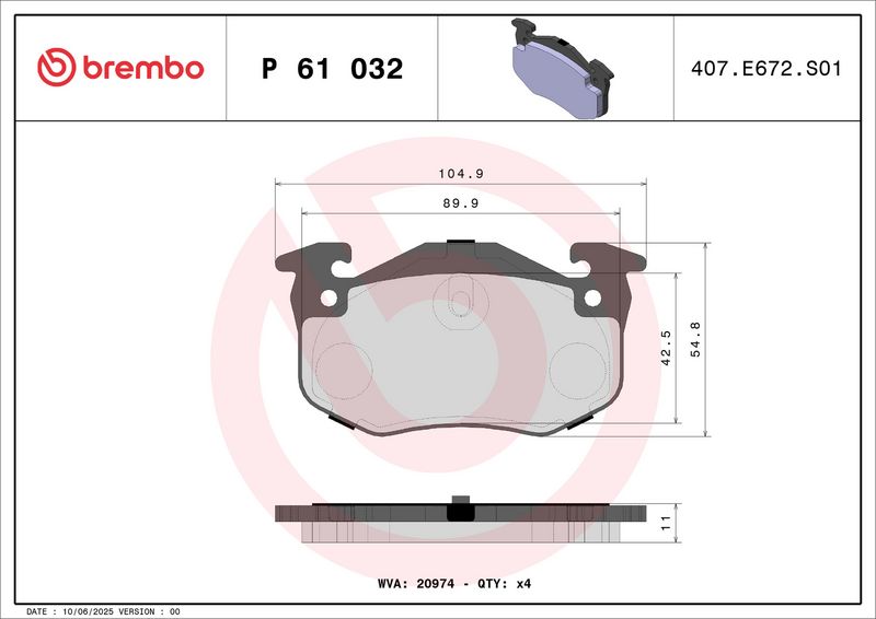 Brembo P61032 Brake Pad Set, disc brake - 1