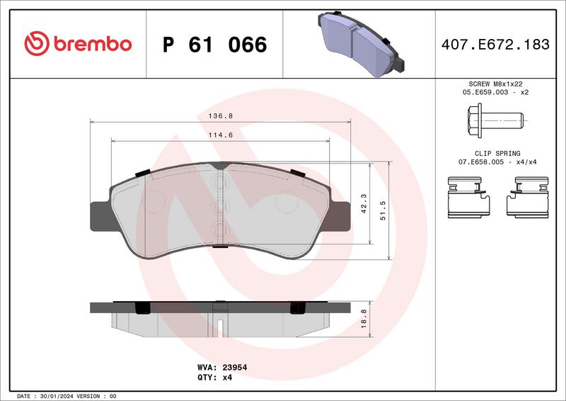 Brembo P61066X Brake Pad Set, disc brake - 1
