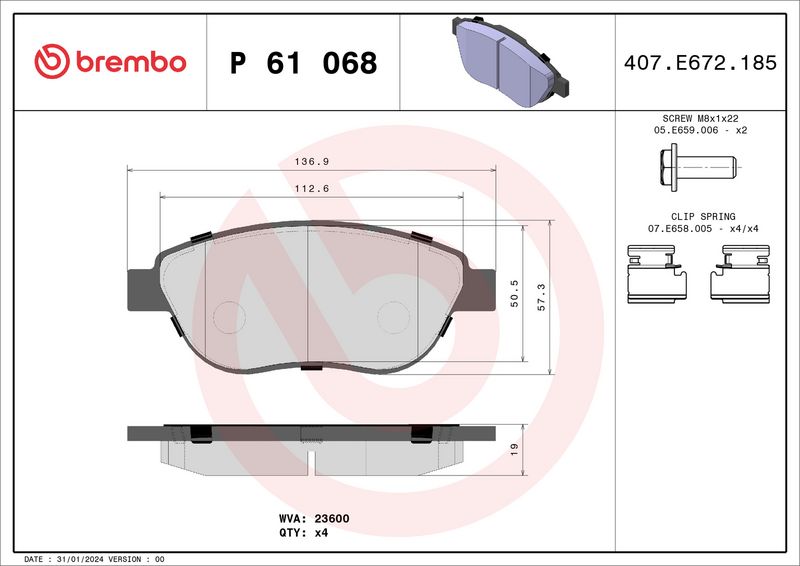 Brembo P61068 Brake Pad Set, disc brake - 1