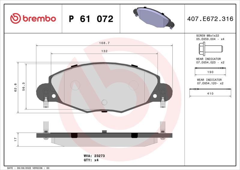 Brembo P61072 Brake Pad Set, disc brake - 1