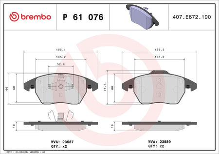 Brembo P61076 Brake Pad Set, disc brake - 1