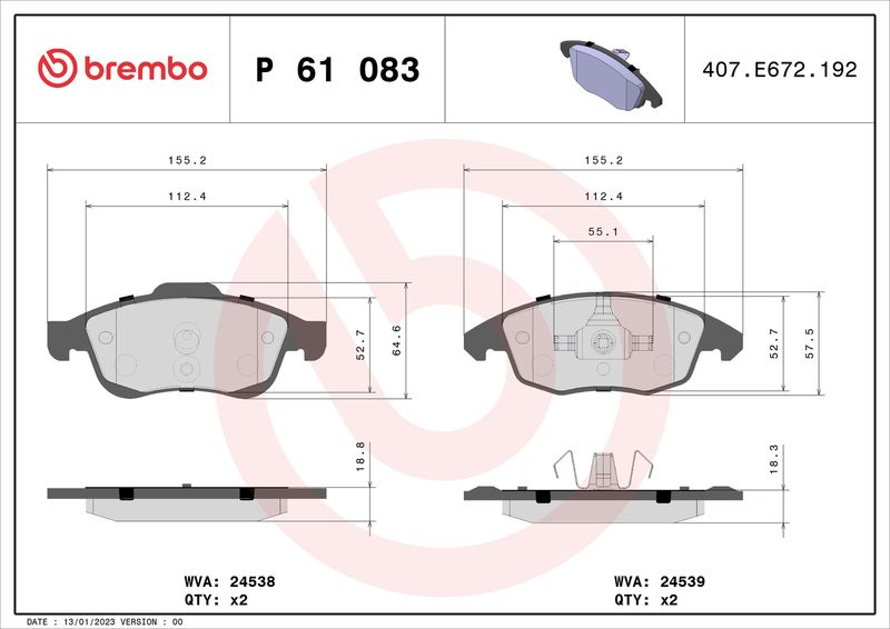 Brembo P61083 Brake Pad Set, disc brake - 1