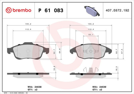Brembo P61083 Brake Pad Set, disc brake - 1