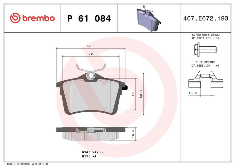 Brembo P61084 Brake Pad Set, disc brake - 1