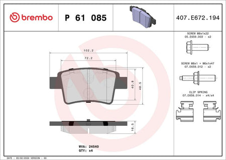 Brembo P61085 Brake Pad Set, disc brake - 1