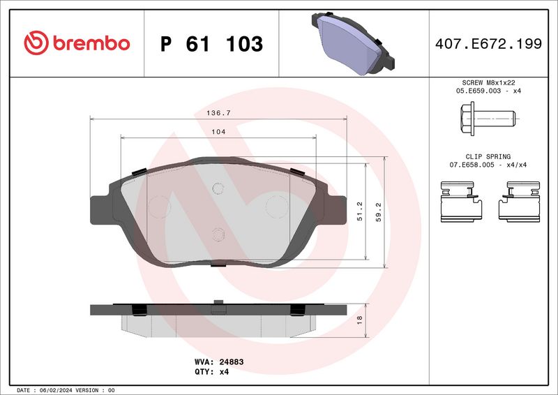 Brembo P61103 Brake Pad Set, disc brake - 1