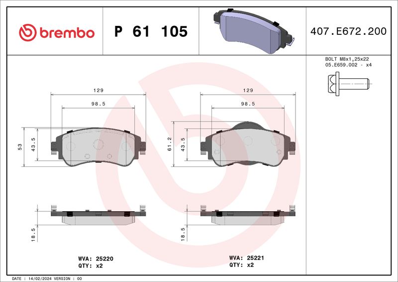 Brembo P61105 Brake Pad Set, disc brake - 1