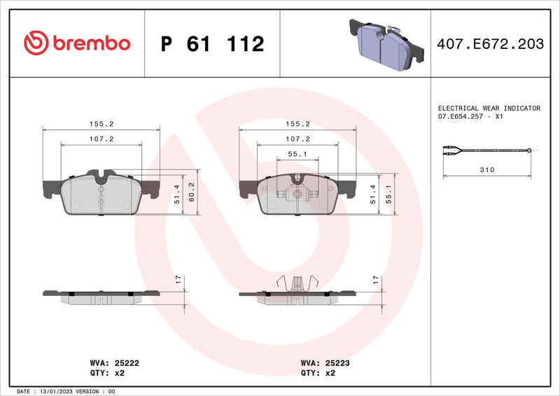 Brembo P61112 Brake Pad Set, disc brake - 1