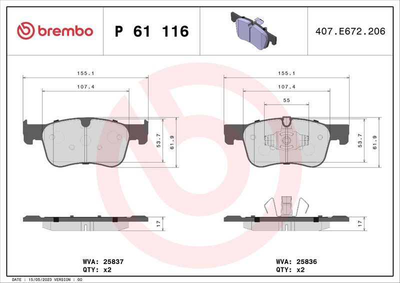 Brembo P61116 Brake Pad Set, disc brake - 1
