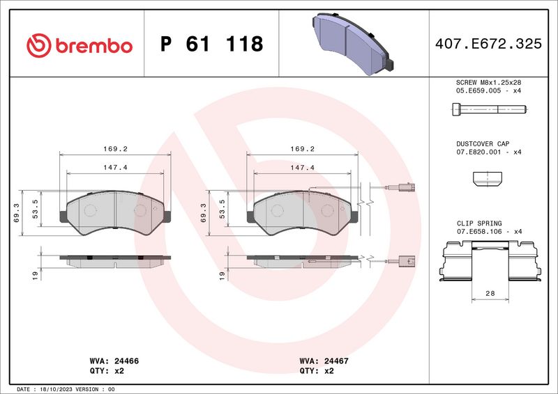 Brembo P61118 Brake Pad Set, disc brake - 1