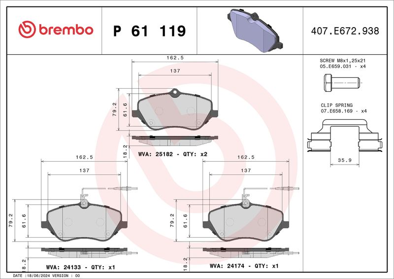 Brembo P61119 Brake Pad Set, disc brake - 1
