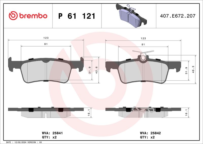 Brembo P61121 Brake Pad Set, disc brake - 1