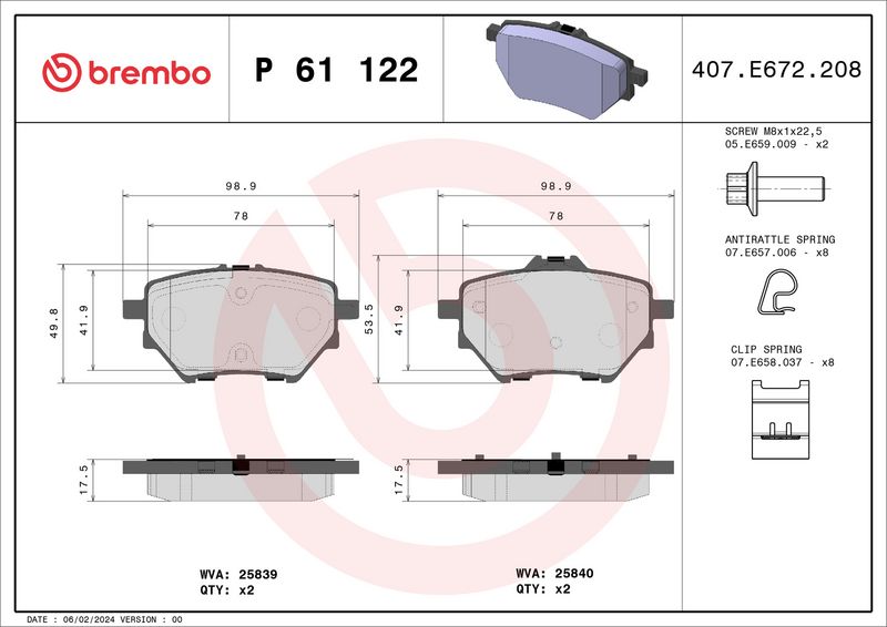 Brembo P61122 Brake Pad Set, disc brake - 1