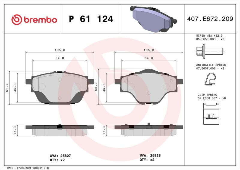 Brembo P61124 Brake Pad Set, disc brake - 1
