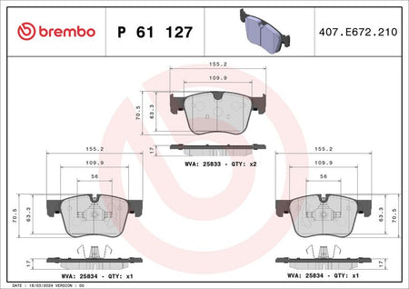 Brembo P61127 Brake Pad Set, disc brake - 1