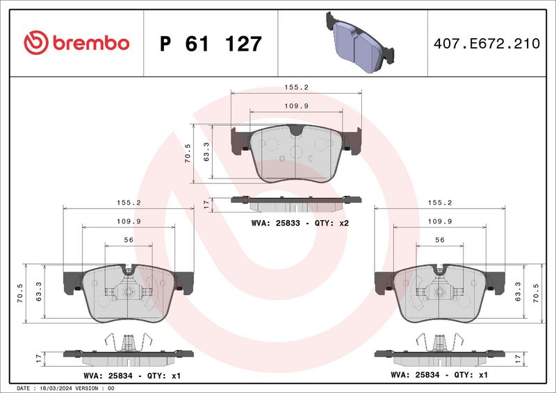 Brembo P61127 Brake Pad Set, disc brake - 1