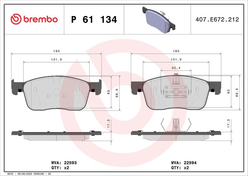 Brembo P61134 Brake Pad Set, disc brake - 1