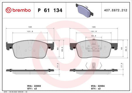 Brembo P61134 Brake Pad Set, disc brake - 1